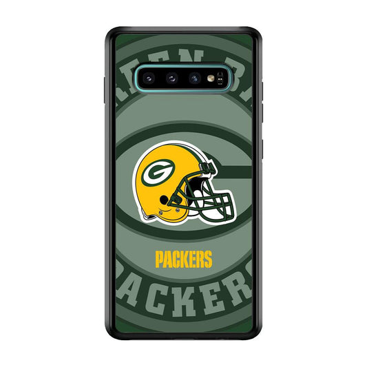 Green Bay Packers Yellow Helmet Samsung Galaxy S10 Case-Rubber Black (2D Case)-Oxvistore