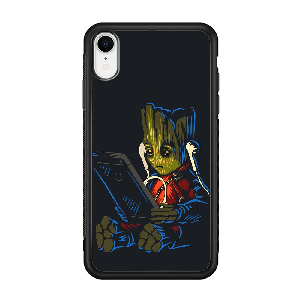 Groot Feel The Good Time iPhone XR Case-Rubber Black (2D Case)-Oxvistore