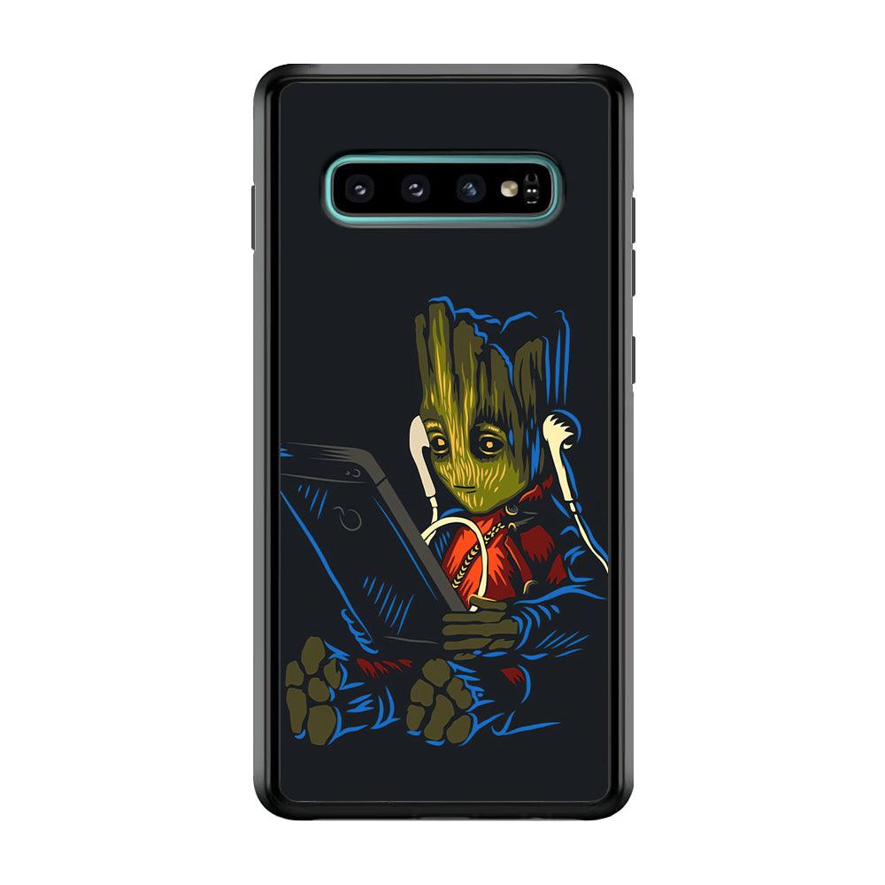 Groot Feel The Good Time Samsung Galaxy S10 Case-Rubber Black (2D Case)-Oxvistore