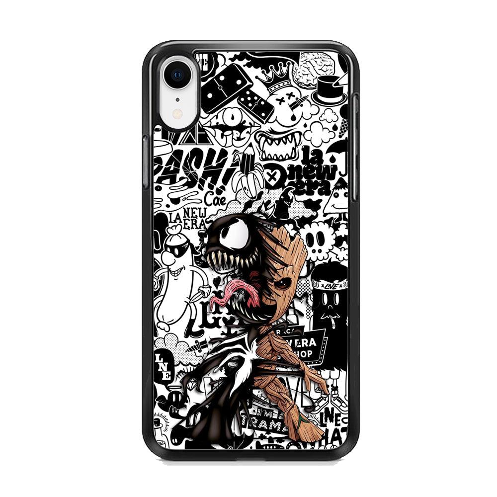 Groot x Venom Fusion Mode iPhone XR Case-Rubber Black (2D Case)-Oxvistore