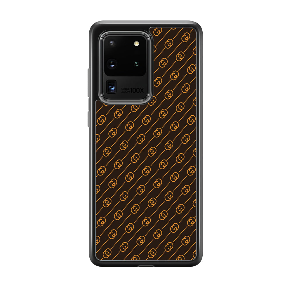 Gucci Brown Pattern Samsung Galaxy S20 Ultra Case-Rubber Black (2D Case)-Oxvistore