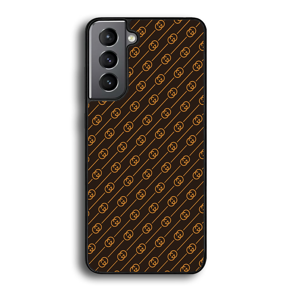Gucci Brown Pattern Samsung Galaxy S21 Case-Rubber Black (2D Case)-Oxvistore