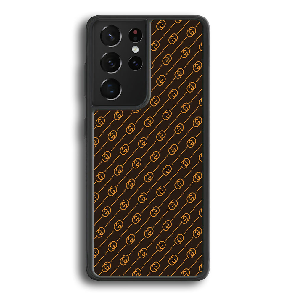 Gucci Brown Pattern Samsung Galaxy S21 Ultra Case-Rubber Black (2D Case)-Oxvistore