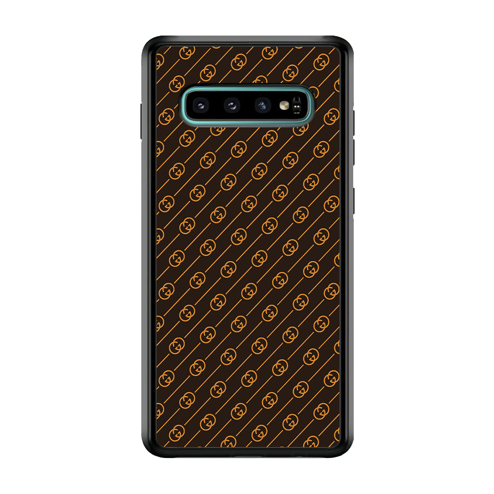Gucci Brown Pattern Samsung Galaxy S10 Plus Case-Rubber Black (2D Case)-Oxvistore