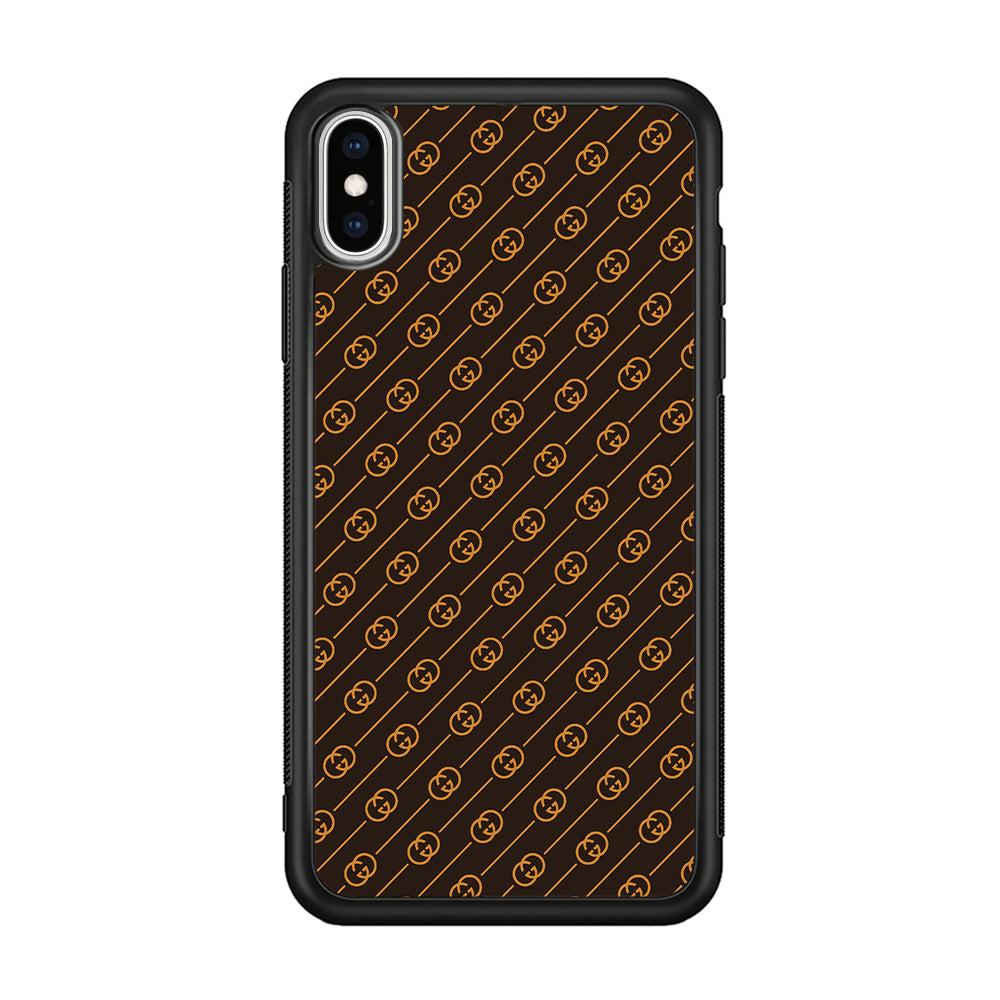 Gucci Brown Pattern iPhone Xs Max Case-Rubber White (2D Case)-Oxvistore