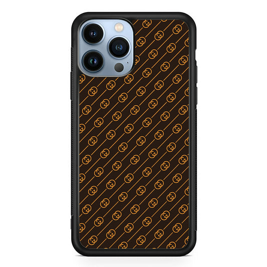 Gucci Brown Pattern iPhone 14 Pro Case-Rubber Black (2D Case)-Oxvistore
