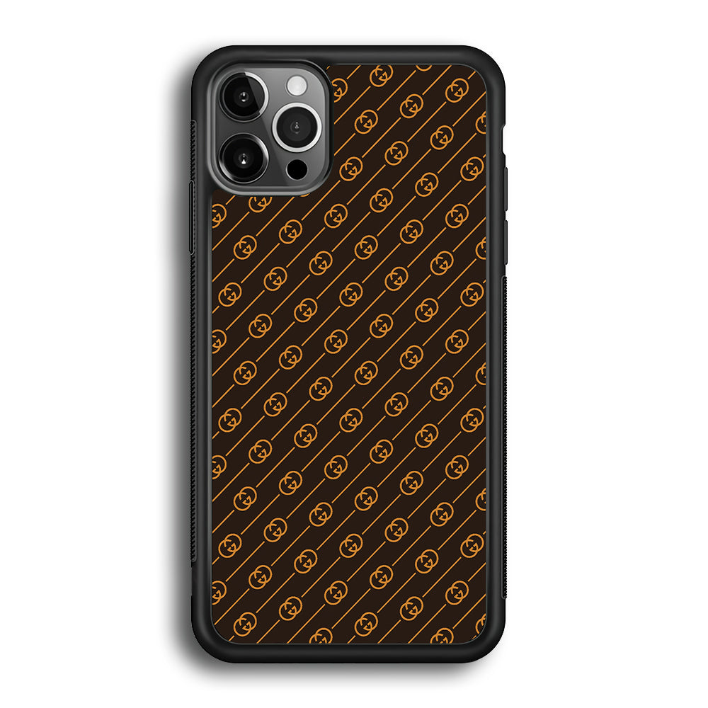Gucci Brown Pattern iPhone 12 Pro Case-Rubber Black (2D Case)-Oxvistore