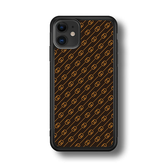 Gucci Brown Pattern iPhone 12 Case-Rubber Black (2D Case)-Oxvistore