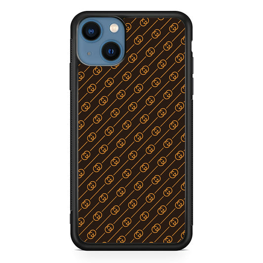 Gucci Brown Pattern iPhone 14 Case-Rubber Black (2D Case)-Oxvistore