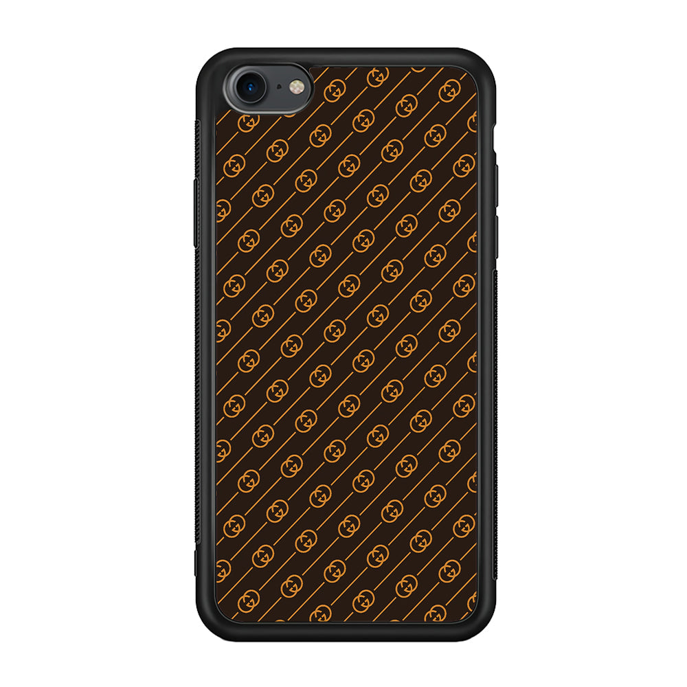 Gucci Brown Pattern iPhone 8 Case-Rubber Black (2D Case)-Oxvistore