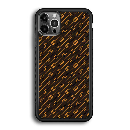 Gucci Brown Pattern iPhone 12 Pro Max Case-Rubber Black (2D Case)-Oxvistore