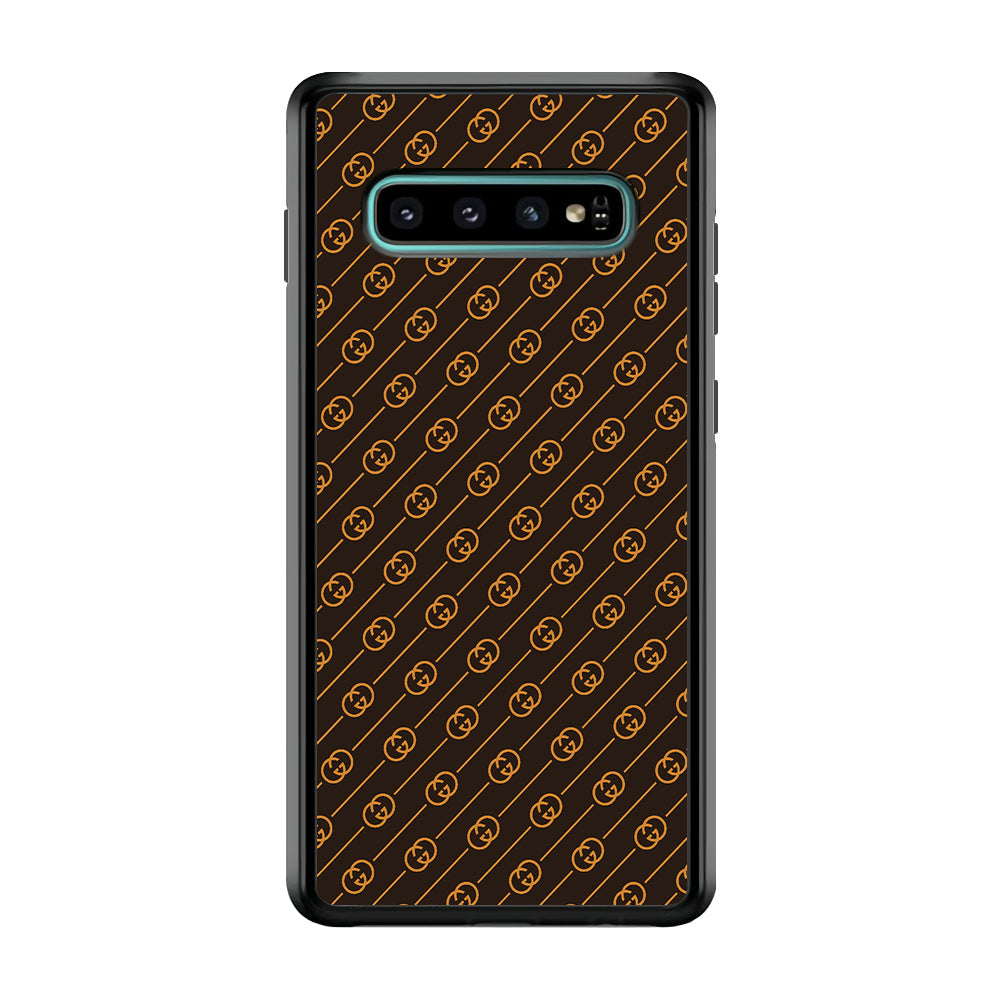 Gucci Brown Pattern Samsung Galaxy S10 Case-Rubber Black (2D Case)-Oxvistore