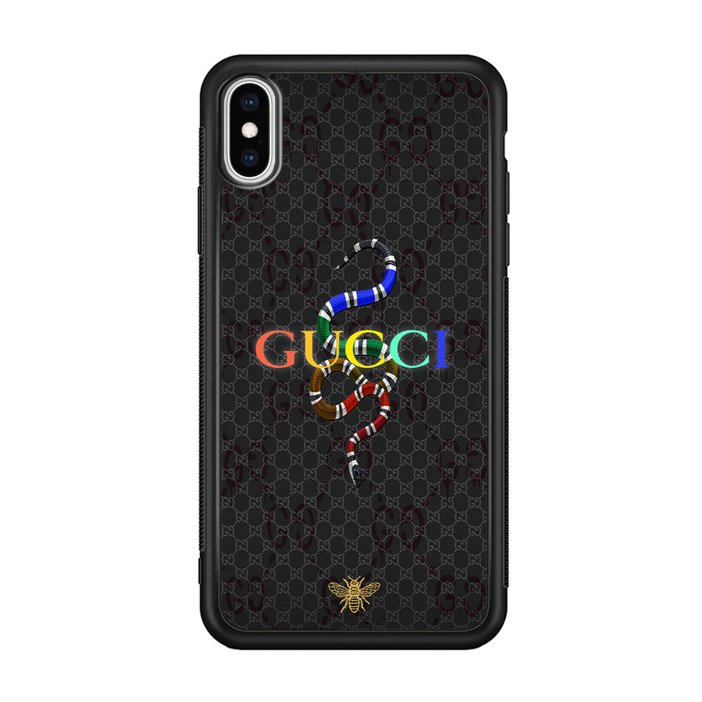 Gucci Colorful Logo Style iPhone Xs Max Case-Rubber Black (2D Case)-Oxvistore