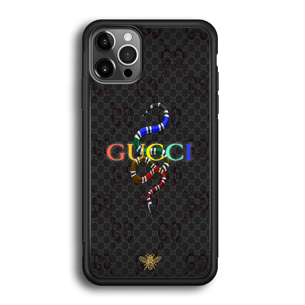 Gucci Colorful Logo Style iPhone 12 Pro Case-Rubber Black (2D Case)-Oxvistore
