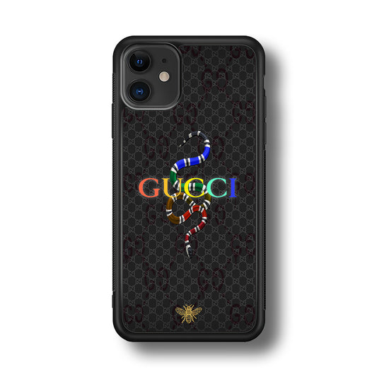 Gucci Colorful Logo Style iPhone 11 Case-Rubber Black (2D Case)-Oxvistore