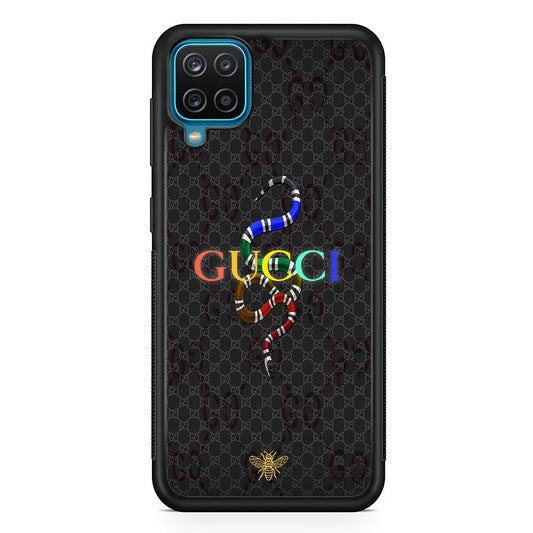 Gucci Colorful Logo Style Samsung Galaxy A12 Case-Rubber Black (2D Case)-Oxvistore