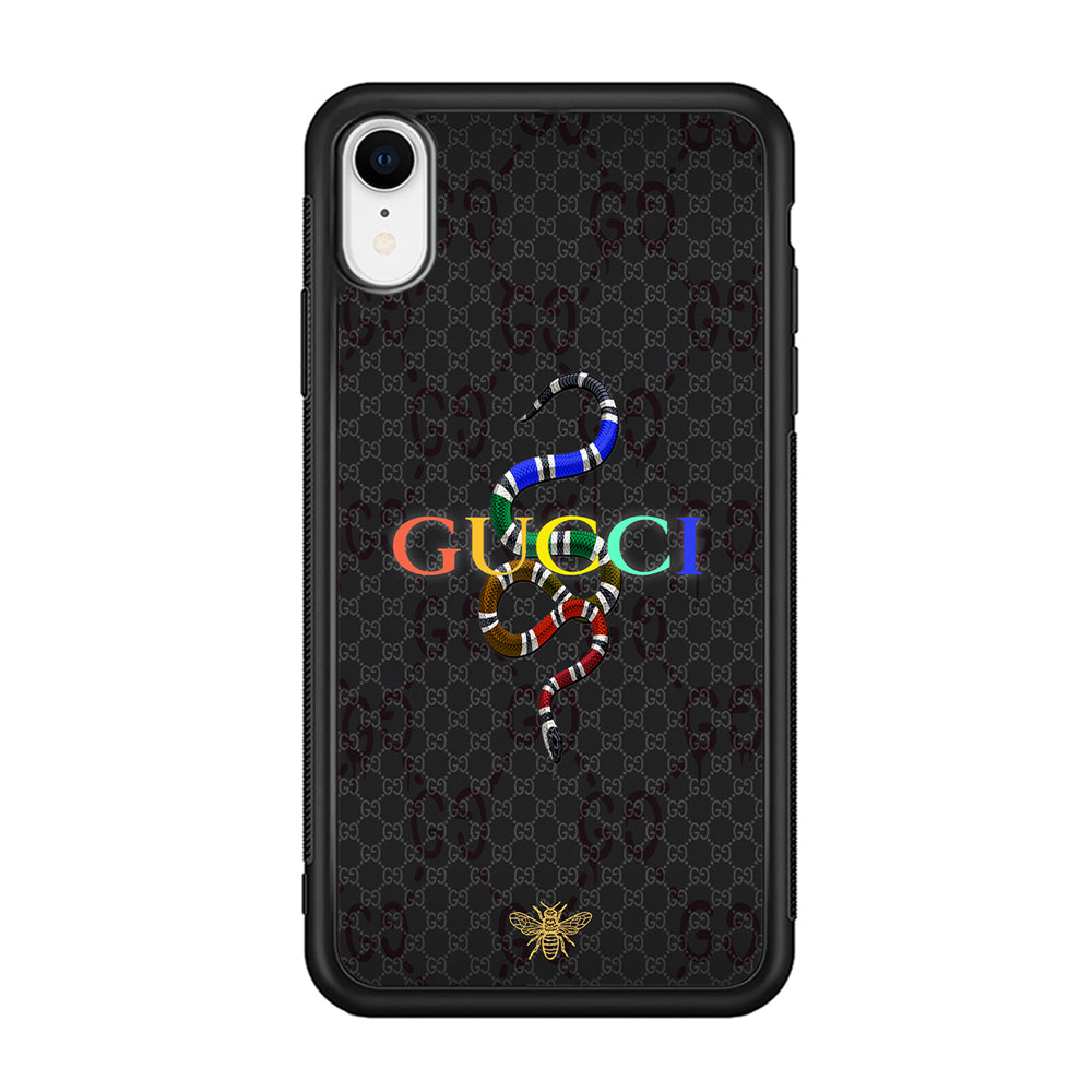 Gucci Colorful Logo Style iPhone XR Case-Rubber Black (2D Case)-Oxvistore