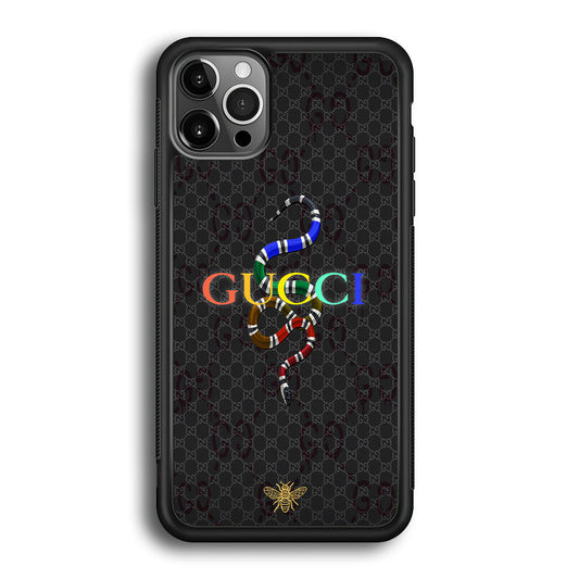 Gucci Colorful Logo Style iPhone 12 Pro Max Case-Rubber Black (2D Case)-Oxvistore