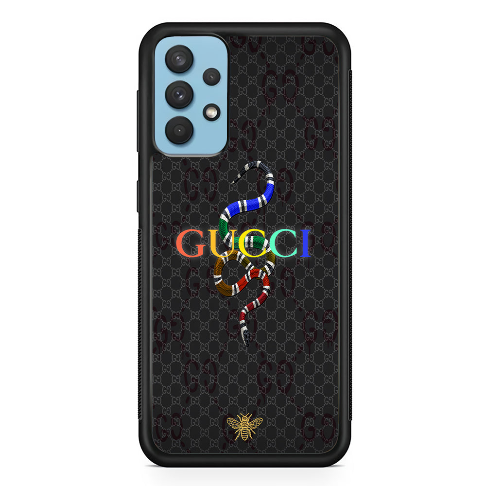 Gucci Colorful Logo Style Samsung Galaxy A32 Case-Rubber Black (2D Case)-Oxvistore