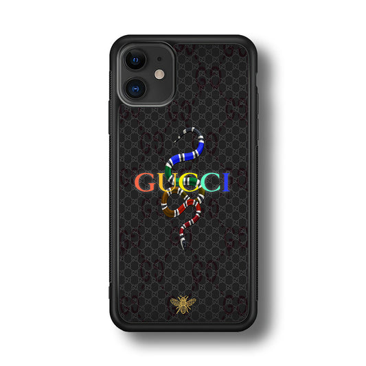 Gucci Colorful Logo Style iPhone 12 Case-Rubber Black (2D Case)-Oxvistore