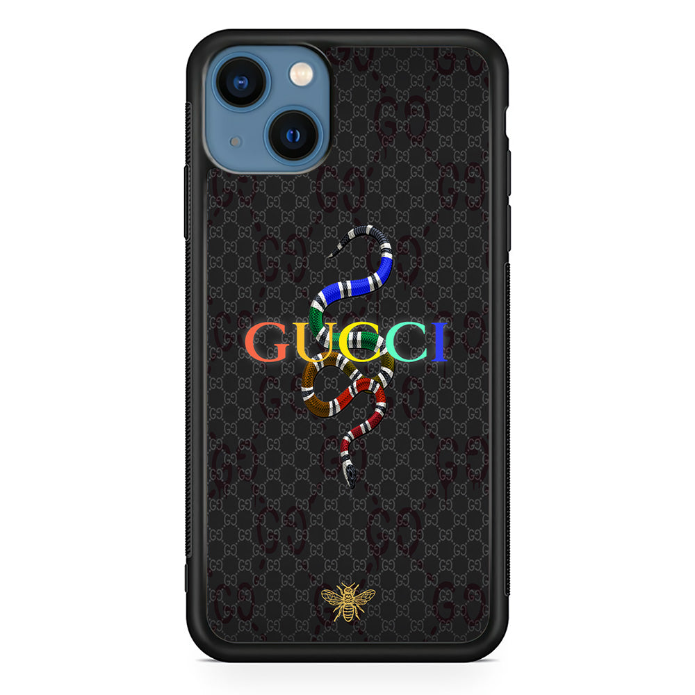 Gucci Colorful Logo Style iPhone 14 Plus Case-Rubber Black (2D Case)-Oxvistore