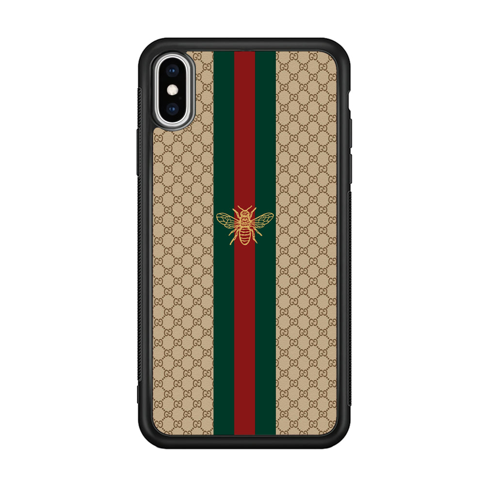 Gucci Latte Wall Stripe Bee Logo iPhone X Case-Rubber Black (2D Case)-Oxvistore