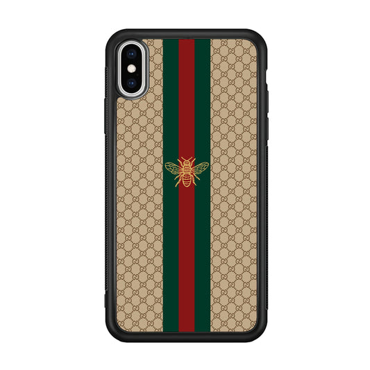Gucci Latte Wall Stripe Bee Logo iPhone X Case-Rubber Black (2D Case)-Oxvistore
