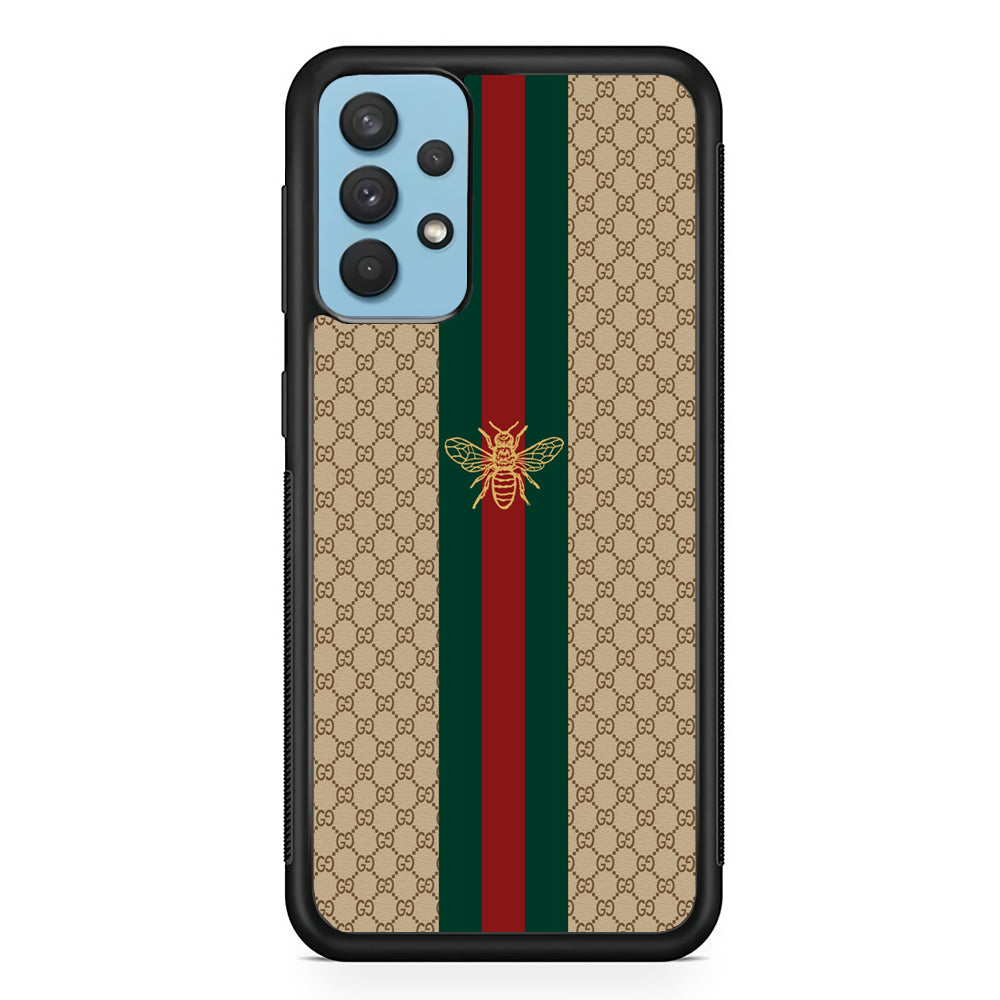 Gucci Latte Wall Stripe Bee Logo Samsung Galaxy A32 Case-Rubber Black (2D Case)-Oxvistore