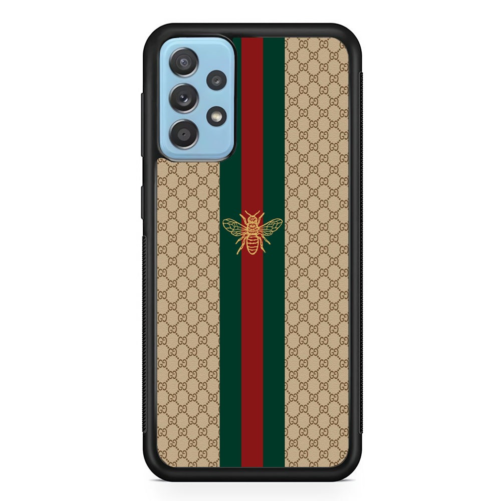 Gucci Latte Wall Stripe Bee Logo Samsung Galaxy A52 Case-Rubber Black (2D Case)-Oxvistore