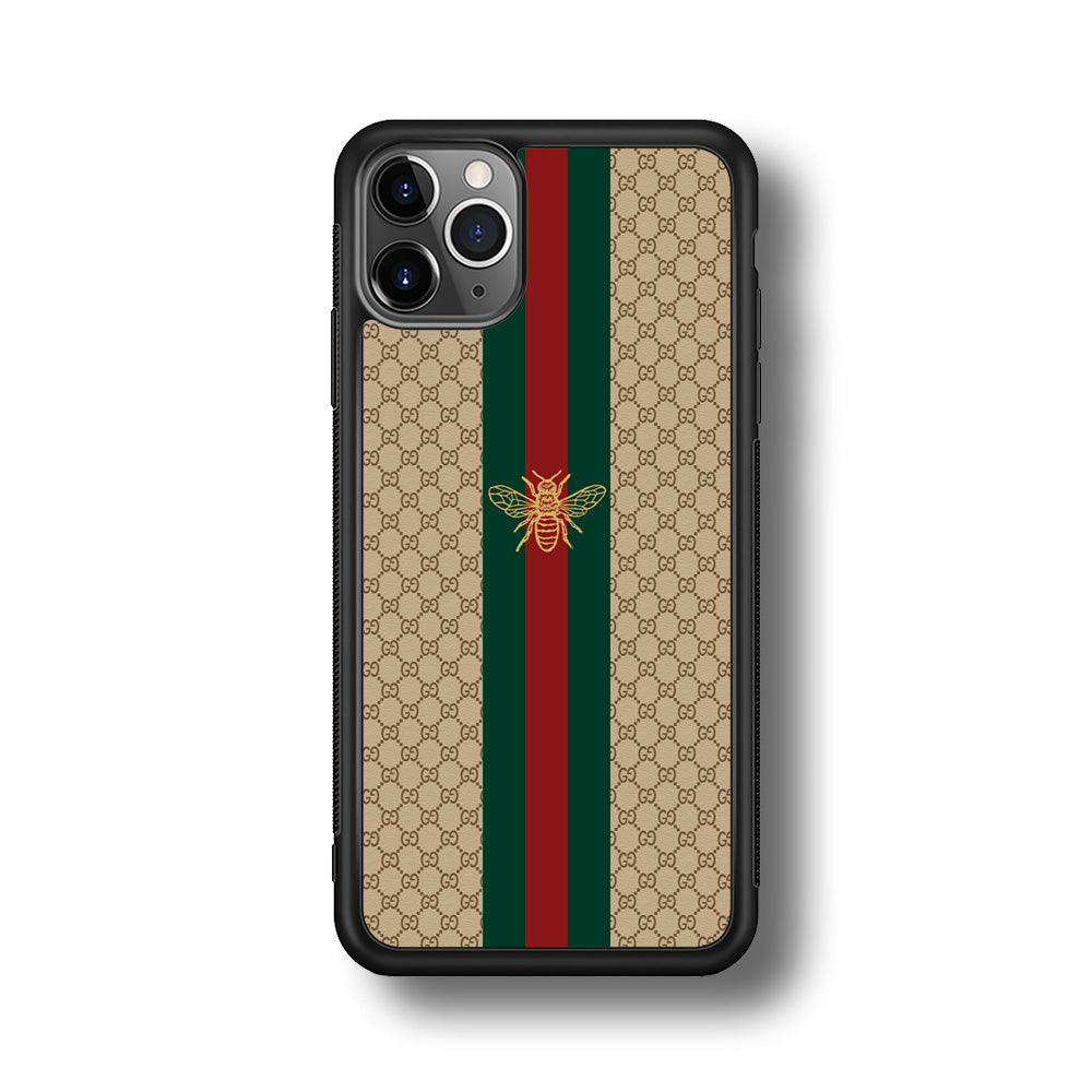 Gucci Latte Wall Stripe Bee Logo iPhone 11 Pro Case-Rubber Black (2D Case)-Oxvistore