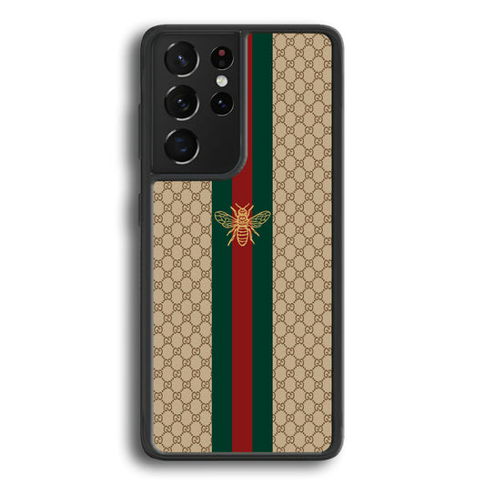 Gucci Latte Wall Stripe Bee Logo Samsung Galaxy S24 Ultra Case-Rubber Black (2D Case)-Oxvistore