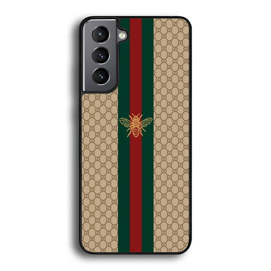 Gucci Latte Wall Stripe Bee Logo Samsung Galaxy S21 Case-Rubber Black (2D Case)-Oxvistore