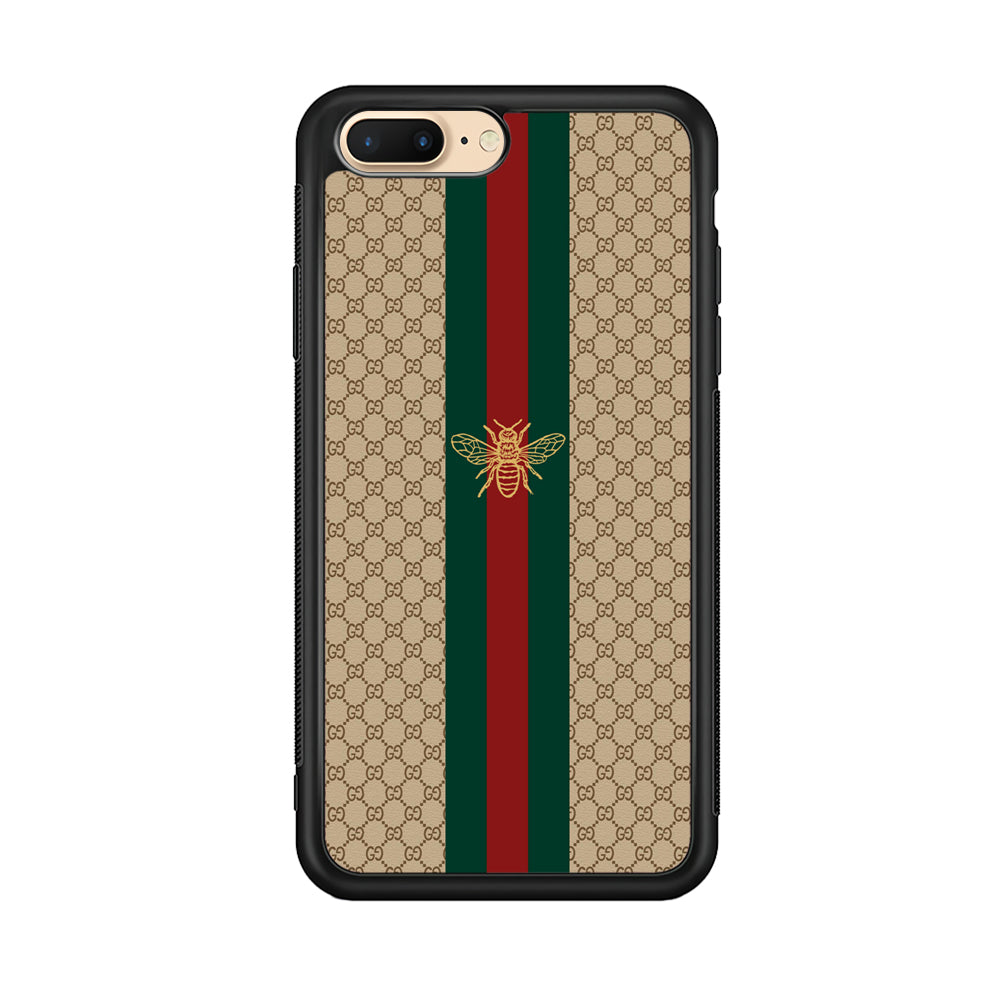 Gucci Latte Wall Stripe Bee Logo iPhone 7 Plus Case-Rubber Black (2D Case)-Oxvistore
