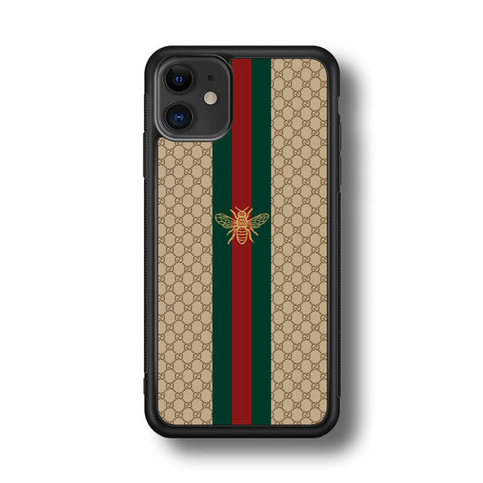 Gucci Latte Wall Stripe Bee Logo iPhone 11 Case-Rubber Black (2D Case)-Oxvistore