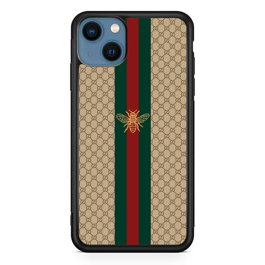 Gucci Latte Wall Stripe Bee Logo iPhone 15 Plus Case-Rubber Black (2D Case)-Oxvistore