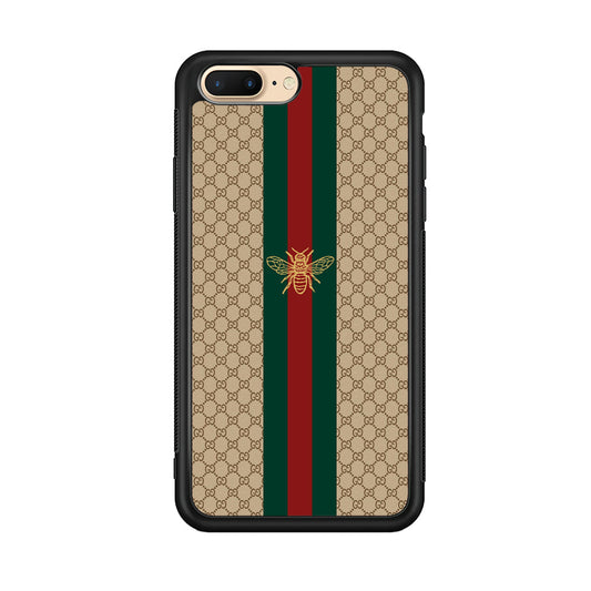 Gucci Latte Wall Stripe Bee Logo iPhone 8 Plus Case-Rubber Black (2D Case)-Oxvistore