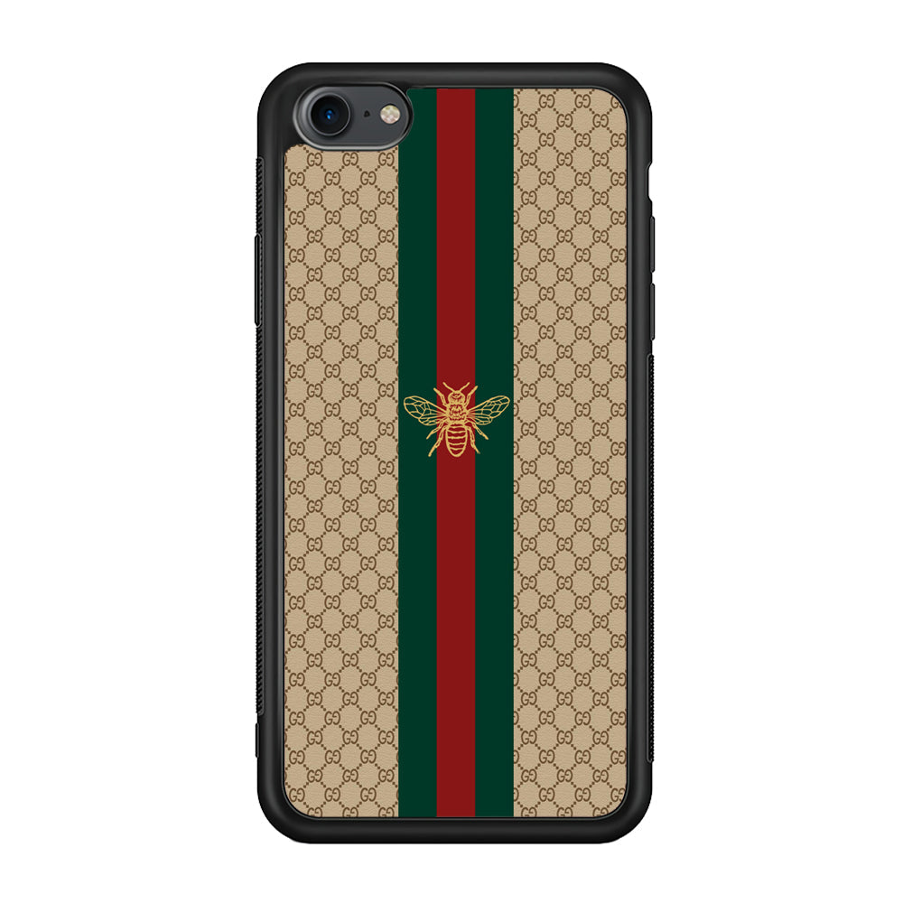 Gucci Latte Wall Stripe Bee Logo iPhone 8 Case-Rubber Black (2D Case)-Oxvistore