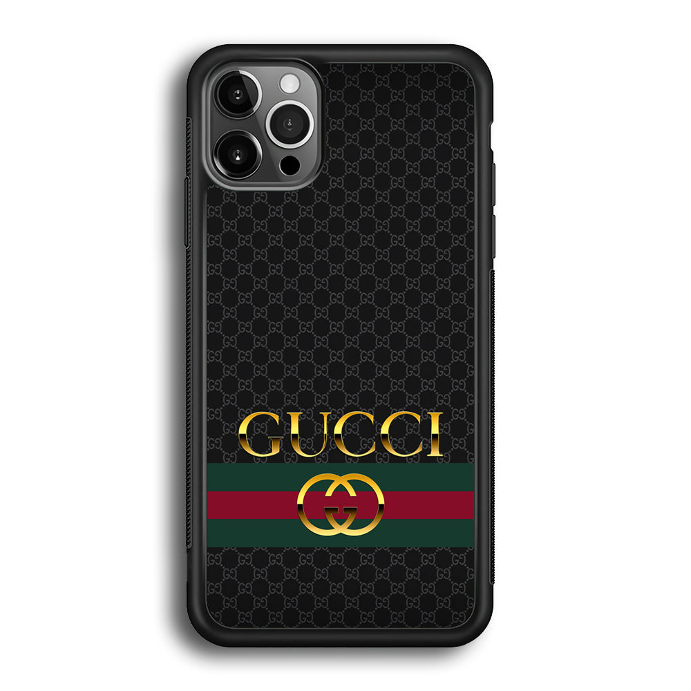 Gucci Luxury Pattern iPhone 12 Pro Max Case-Rubber Black (2D Case)-Oxvistore