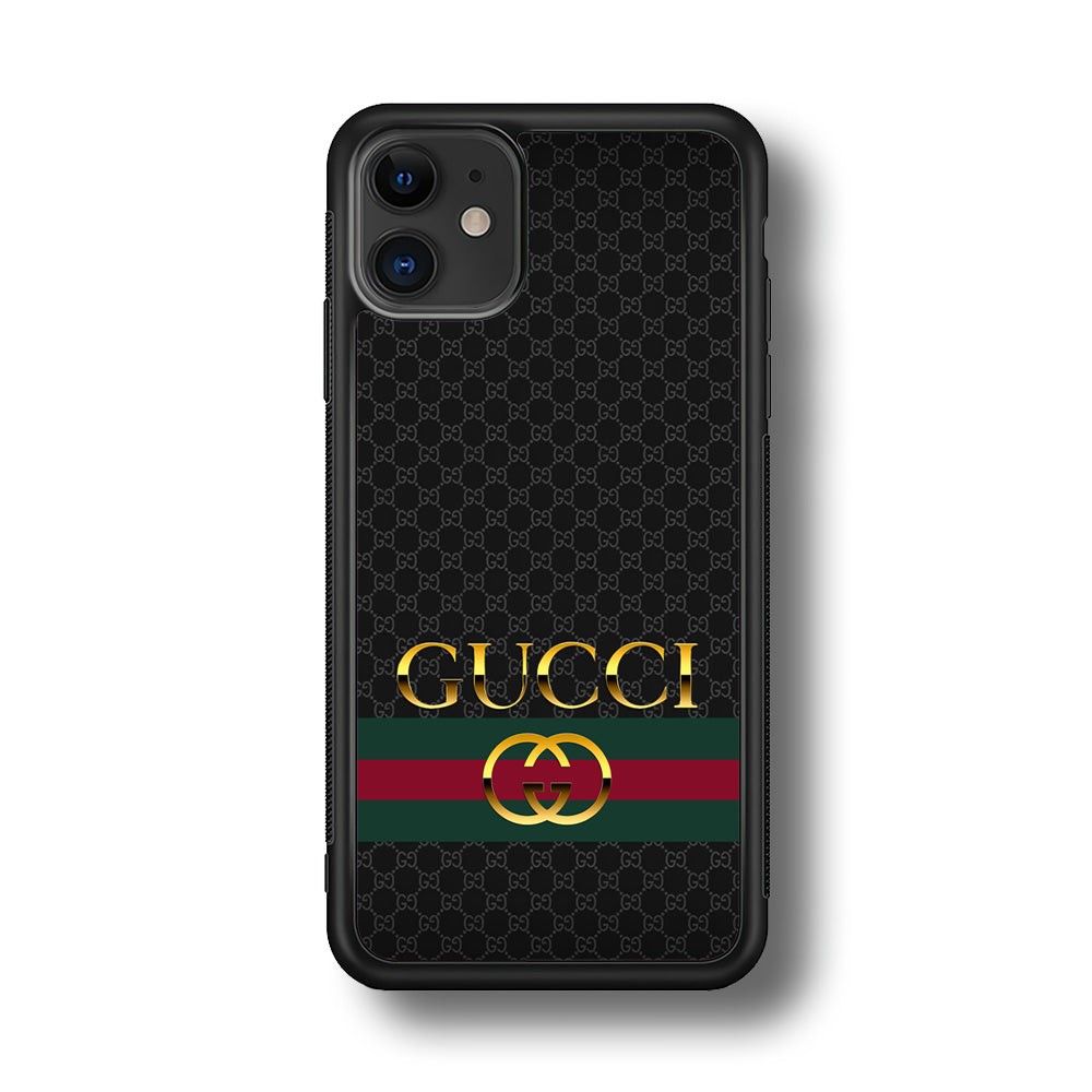 Gucci Luxury Pattern iPhone 11 Case-Rubber Black (2D Case)-Oxvistore