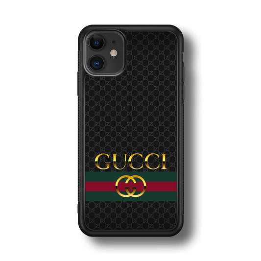 Gucci Luxury Pattern iPhone 11 Case-Rubber Black (2D Case)-Oxvistore