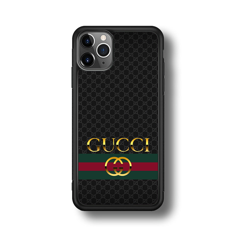 Gucci Luxury Pattern iPhone 11 Pro Case-Rubber Black (2D Case)-Oxvistore