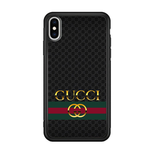 Gucci Luxury Pattern iPhone Xs Max Case-Rubber Black (2D Case)-Oxvistore