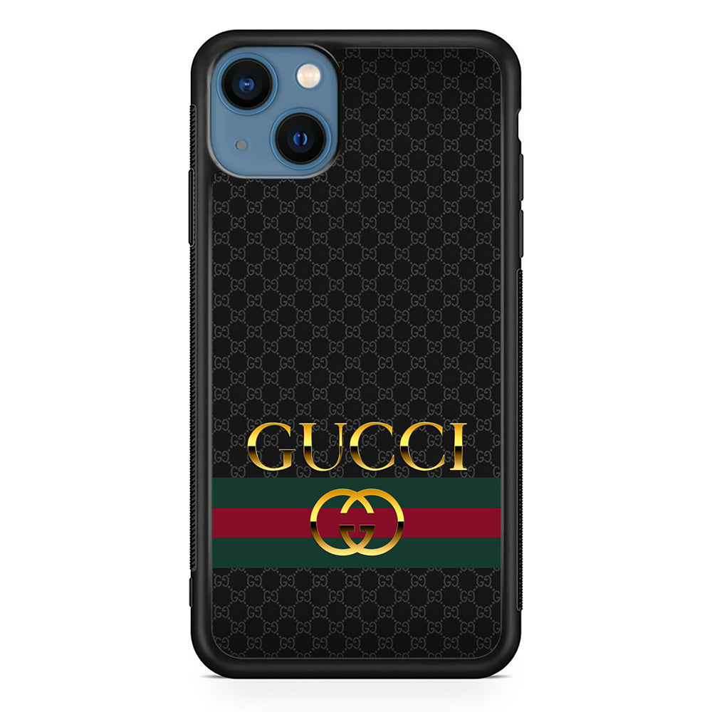 Gucci Luxury Pattern iPhone 14 Case-Rubber White (2D Case)-Oxvistore