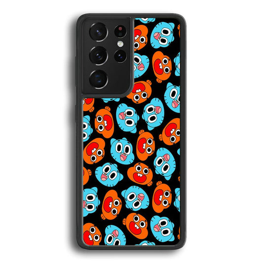 Gumball Sibling Patern of Face Samsung Galaxy S21 Ultra Case-Rubber Black (2D Case)-Oxvistore