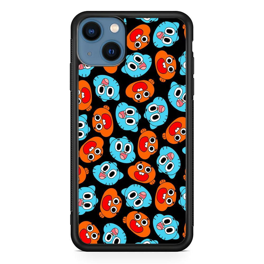 Gumball Sibling Patern of Face iPhone 15 Case-Rubber Black (2D Case)-Oxvistore