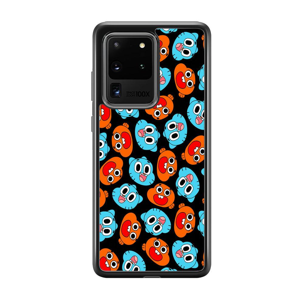 Gumball Sibling Patern of Face Samsung Galaxy S20 Ultra Case-Rubber Black (2D Case)-Oxvistore