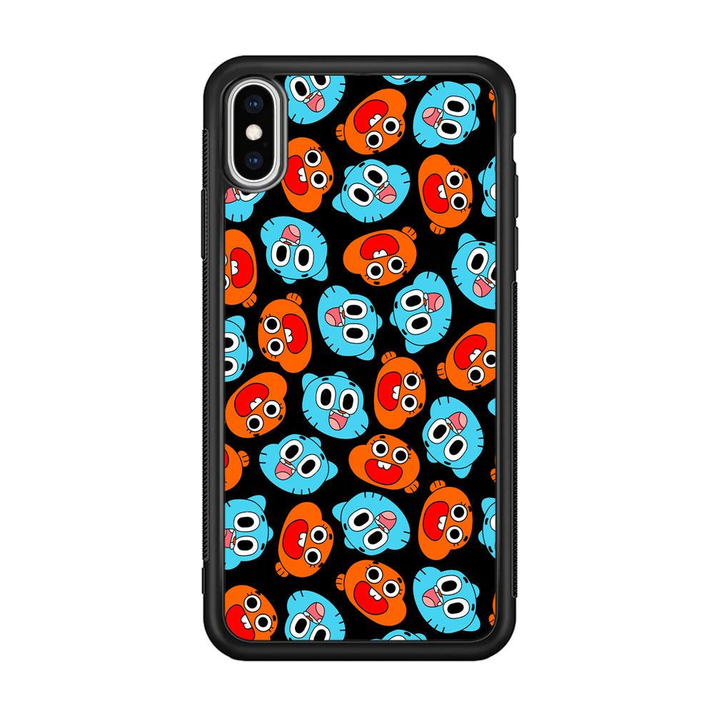 Gumball Sibling Patern of Face iPhone Xs Max Case-Rubber Black (2D Case)-Oxvistore