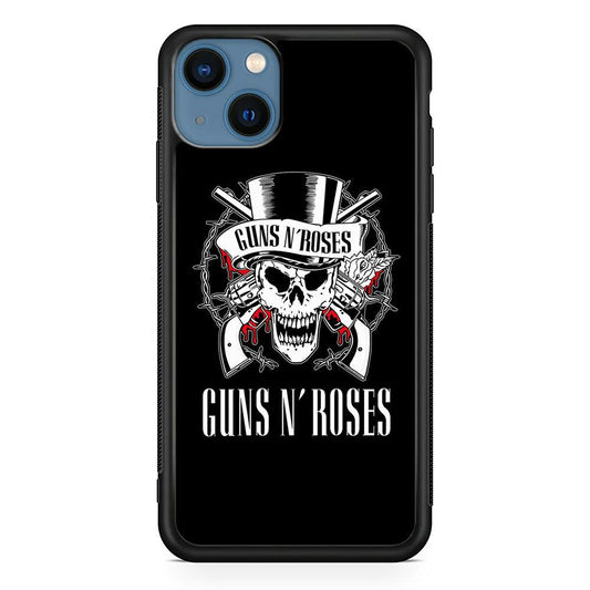 Gun N Roses White Skull iPhone 15 Case-Rubber White (2D Case)-Oxvistore