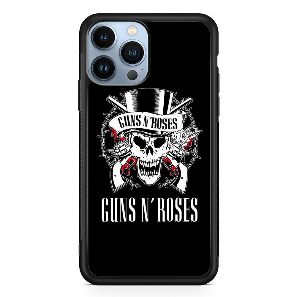 Gun N Roses White Skull iPhone 15 Pro Case-Rubber White (2D Case)-Oxvistore