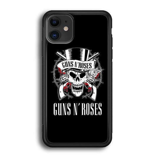 Gun N Roses White Skull iPhone 12 Case-Rubber Black (2D Case)-Oxvistore